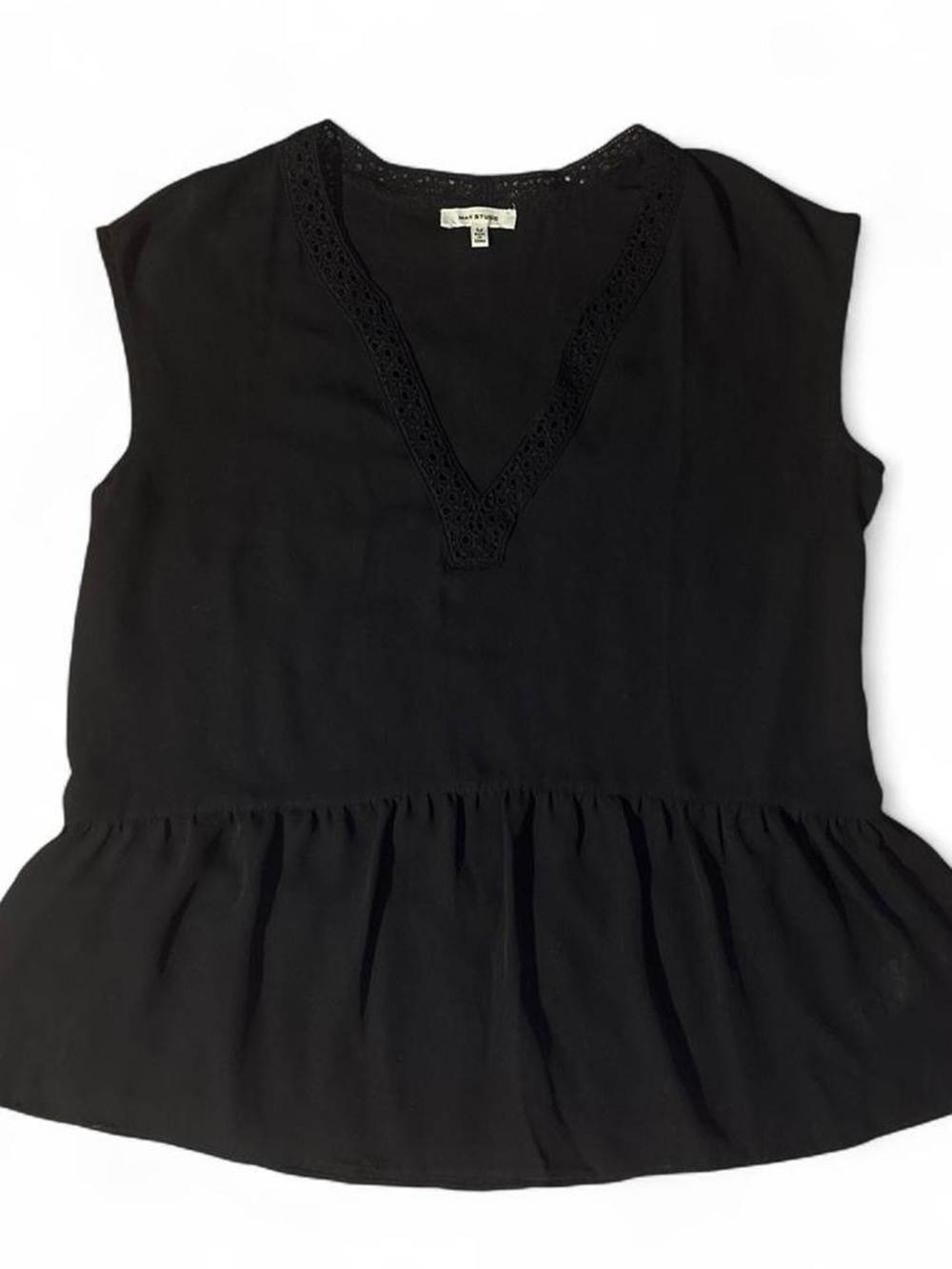 Black Sleeveless V-Neck with Lace Trim